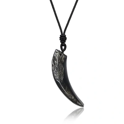 Image of coai Wolf Teeth Obsidian Stones Amulet Pendant Necklace for Men and Women