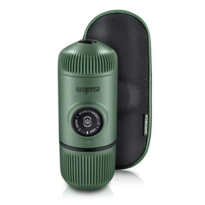 Image of WACACO Nanopresso Portable Espresso Maker Bundled with Protective Case, Upgrade Version of Minipresso, Mini Travel Coffee Machine, Perfect for Camping, and Office (New Elements Moss Green)