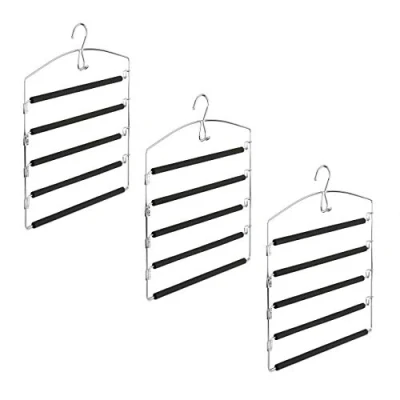 Image of Relaxdays Space Saving Clothes Hanger, Multiple Trouser Rails, Metal, HWD: 44.5 x 37 2.7 cm, Silver/Black; Pack of 3
