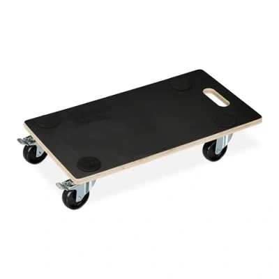 Image of Relaxdays Transport Dolly with Brakes, 400 kg, Control Wheels, No Slip Surface, HxWxD: 11.5 x 58 30 cm, Black