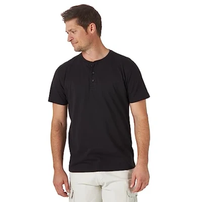Image of Wrangler Authentics Men&#039;s Short Sleeve Henley Tee Shirt, Black Onyx, Medium