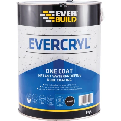 Image of Everbuild Evercryl One Coat Instant Waterproofing Suitable for Roofs, Gutters and Gulleys Black 5kg