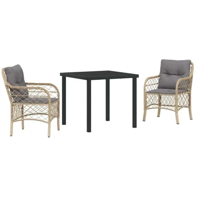 Image of vidaXL 3 Piece Garden Dining Set with Cushions Beige Poly Rattan