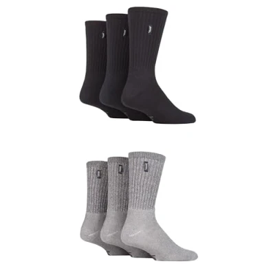 Image of Jeep Mens Vintage Boot Socks Plain Crew Calf Length Soft Cotton Ribbed Cushioned for Walking, Hiking, Trekking &amp; the Outdoors Size 6 11 Pair Multipack Black/Grey