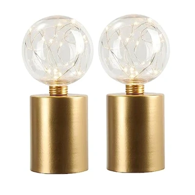 Image of JHY DESIGN Set of 2 Gold Table Lamp Battery Powered 20cm Tall Cordless Light Operated Great for Living Room Bedroom Weddings Parties Indoors Outdoors