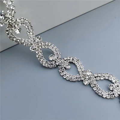 Image of 1 yard Rhinestone Crystal Chain 0.71&quot; Width Bling Diamante Lace Trim Ribbon Gem Sparkle Wedding Bridal Dress Necklace Prom Evening Diamond Applique Show Accessories Sash Belt Headwear Craft Cake DIY