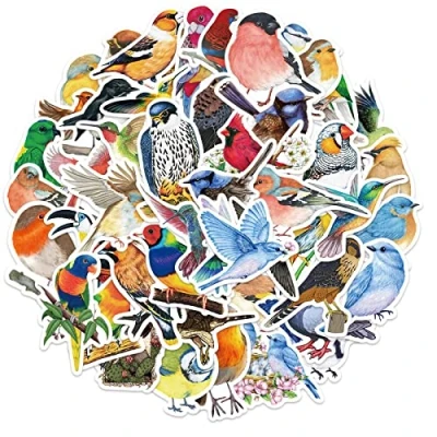 Image of 50 Pcs Watercolor Bird Stickers for Kids Teens Adults Boys Girls Gift,Stickers Pack Laptop,Skateboard,Luggage,Car,Bike, Cup,Computer,Water Bottle Decor,Bird Vinyl Waterproof Sticker Decals