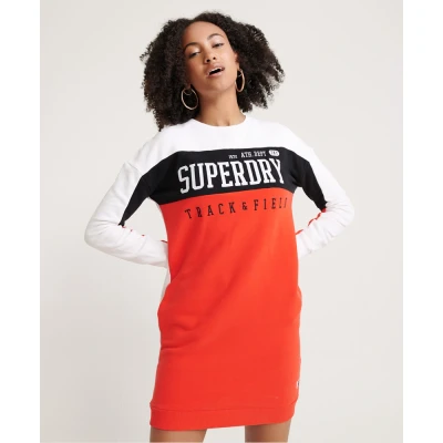Image of Superdry Womens Panel long Sleeved Sweat Dress Multicolour Cotton Size 2XS