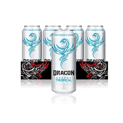 Image of Dragon Energy Sugar Free Tropical Drink, High Caffeine Content, Taurine and BVITS, Vegetarian, Gluten Free, Proudly British, 100% Recyclable 12 x 500 ml Cans