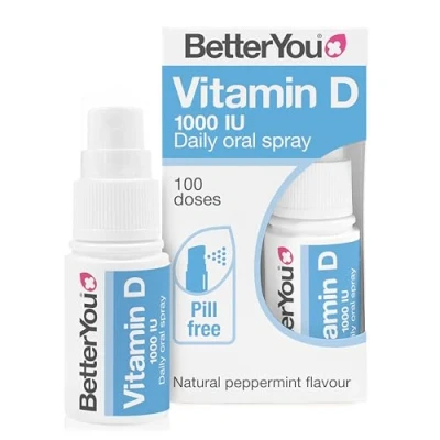 Image of BetterYou Vitamin D 1000 IU Daily Oral Spray, Pill free D3 Supplement, Helps Maintain Levels, 3 month Supply, Made in the UK, Natural Peppermint Flavour