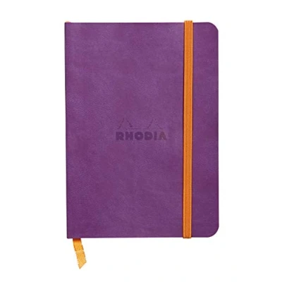 Image of RHODIA 117310C Purple Soft Notebook A6 Lined 144 pages Ivory Clairefontaine Paper 90 g/m Bookmark, Elastic Closure Faux Leather Cover Rhodiarama Collection