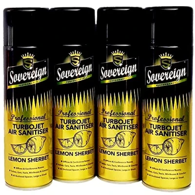Image of 4 x Sovereign Turbojet Air Sanitiser Lemon Sherbet Blast Spray Can