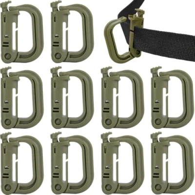 Image of MUCHER 10pcs Tactical Carabiner Clip Molle Multipurpose D Ring Plastic Buckle Backpack Snap Hook for Attaching Webbing (Green)