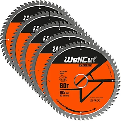 Image of WellCut TCT Saw Blade 165mm x 60T 20mm Bore Suitable for DSS610, DSS611, DCS391, HD18CS, M18CS55 Pack of 5