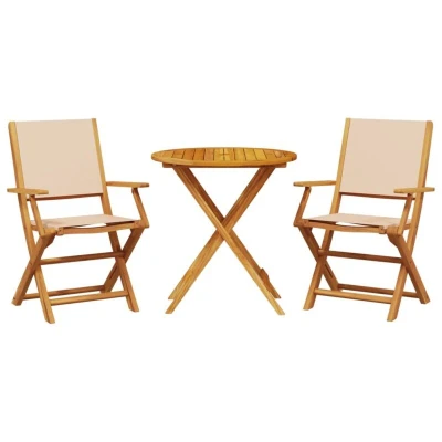 Image of vidaXL 3 Piece Bistro Set Beige Fabric and Solid Wood