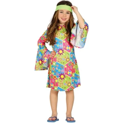 Image of Guirca 85606 Girls Hippie Costume, Multi Coloured, 3 4 anni (95 105 cm)