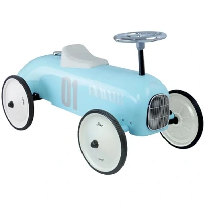 Image of Vilac Vintage Ride On Car, Durable Metal Body, Stable Quiet Large Rubber Wheels, Develops Balance, Coordination, Weighs 4.5 kgs, For 1.5 to 3 Years Kids under 20 Sky Blue, 76 x 40 38 cm