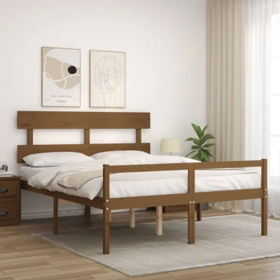 Image of vidaXL Senior Bed without Mattress Honey Brown King Size Solid Wood