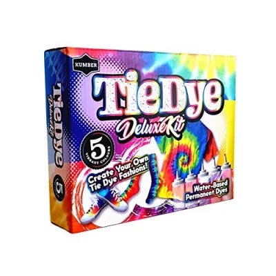 Image of KUMBER Tie Dye Kit Kids 5 Colours with Extra Powder, Rubber Bands, Gloves and Funnel Art Craft Set for Dyeing Clothes, Creative Games &amp; Activities Suitable Adults