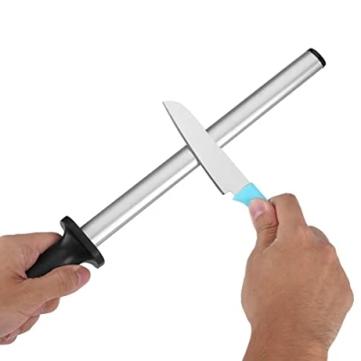 Image of Diamond Sharpening Steel, 10 Inch Professional Extra Fine Oval Knife Sharpener Steel Rod Kitchen Coated Honing for Chefs Butcher Knives