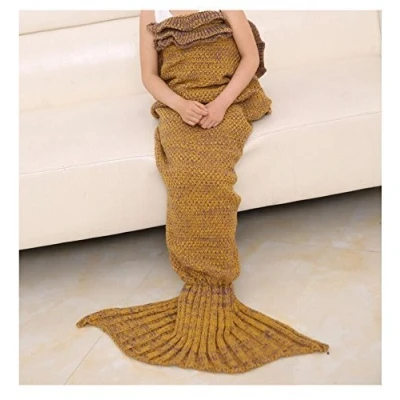 Image of ll L&amp;L® Handmade Mermaid Tail Blanket Crocheted Cocoon Sofa Beach Quilt Rug Knit Lapghan for adult or kids sleeping bag (Kids, Gold)