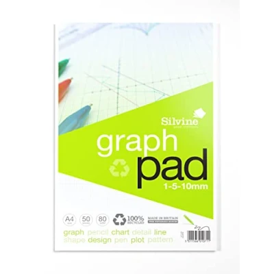Image of Silvine A4 100% Recycled Graph Paper Pad Printed 1 5 10mm (50 Sheets)