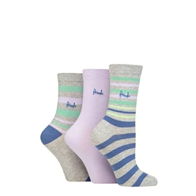 Image of Women&#039;s 3 Pair Pringle Patterned Cotton and Recycled Polyester Socks Stripes Light Grey 4 8