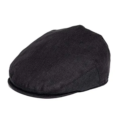 Image of BOTVELA Men Linen Flat Ivy Breathable Summer Newsboy Hat, Herringbone Black, 7 /7 1/8