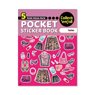 Image of Pocket Sticker Book (5 Pages) 64 MEGA Packs to Collect Coloured Stickers for Kids Fashion