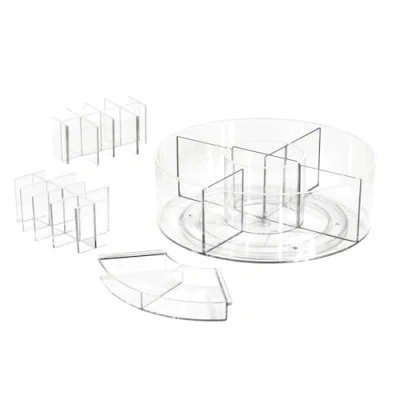 Image of iDesign Customisable Turntable from The Signature Series by Sarah Tanno, Spacious PET Organiser Storage, Circular Makeup Box, Clear/Matte White, 25.5 x 19.6 9.5 cm