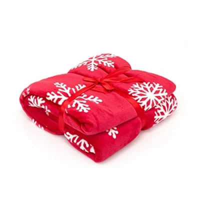 Image of Traditional Red Snowflake Plaid Christmas Blanket Super Soft Luxury Sherpa Fleece Throw Snug Sofa Bed Plush 150 X 130cm