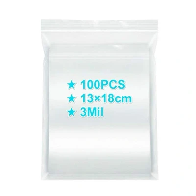 Image of Ziplock Bags 13x18cm, 100PCS, 3 Mil Extra Thick Medium Size Clear Plastic Resealable with Lock Seal Zipper, Storage Pouches Grip for Jewelry Mask Incense Packaging