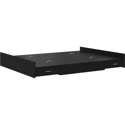 Image of vidaXL Storage Bed Frame with Drawer Black oak 135 x 190 cm Melamine