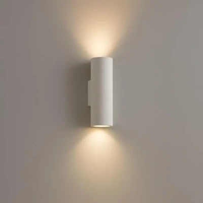 Image of LightHub Up Down Cylinder Gypsum Plaster Indoor Paintable Wall Washer Uplight E14 Sconce Light Fitting White (No LED Bulb)