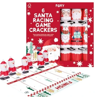 Image of Celebration Crackers 6 x 12 Inch Foxy Santa Racing Game Christmas FSC Certified, Recyclable Packaging, Wind Up Racers for Family Fun