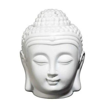 Image of Buddha Head Ceramic Hollow Aromatherapy Oven Oil Candle Burner for Yoga or Meditation Room (White)