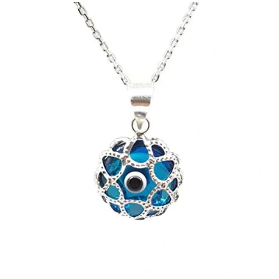 Image of Mystic Jewels by Dalia Evil Eye Crystal Necklace and 925 Sterling Silver Filigree Turkish for Men Women