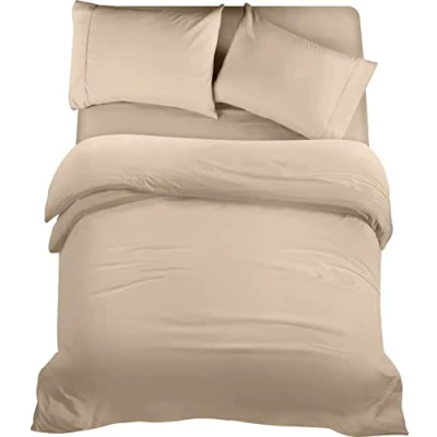 Image of Utopia Bedding 4 Piece King Set Duvet Cover, Fitted Sheet with Pillow cases Soft Brushed Microfiber (Beige)