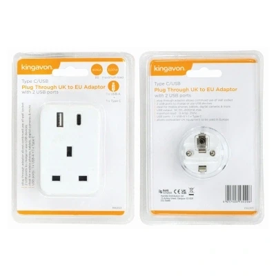 Image of UK to EU Travel Adaptor with 2 USB Ports By Kingavon