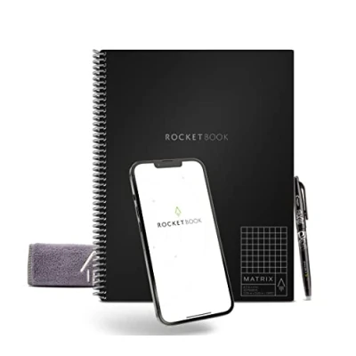Image of Rocketbook Matrix Digital Notebook Graph Paper Pages Reusable Notepad 21.6 x 27.9 cm Rewritable with Pilot Frixion Pen and Microfibre Cloth