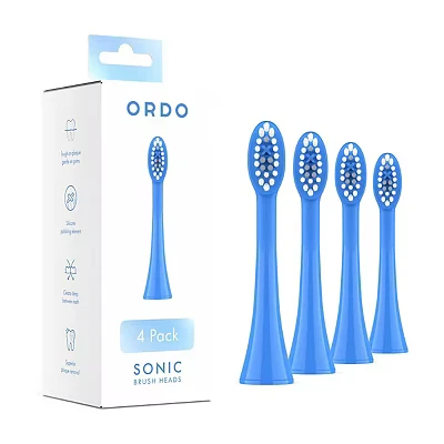 Image of Ordo Replacement Sonic Electric Toothbrush Heads with Pulse Technology for Teeth Cleaning Plaque Removal Silicone Polishing Deep Clean Bristles Adults Pack of 4 Brush Arctic Blue