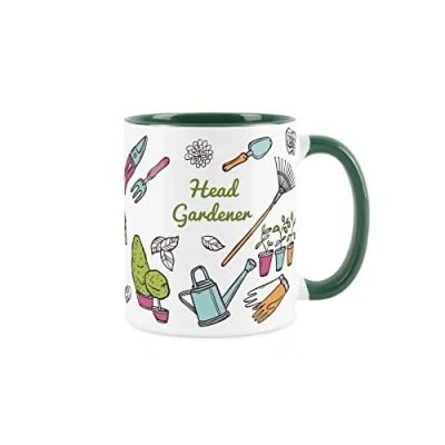 Image of Purely Home Head Gardener Mug Gardening White &amp; Dark Green Coffee/Tea Gift 11oz