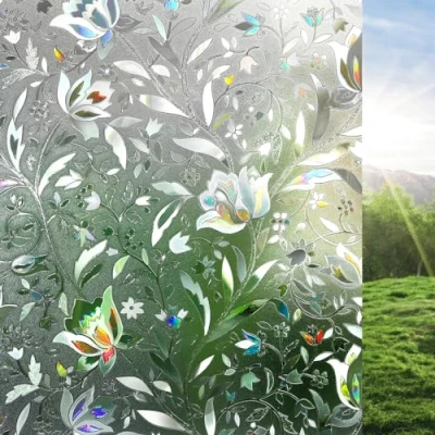 Image of rabbitgoo 3D Window Film Privacy for Glass Windows, No Glue Self adhesive Rainbow Covering Vinyl Frosted Opaque Decorative Heat Control Static Cling Kitchen Room Tulip 90x200 cm