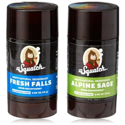 Image of Dr. Squatch Natural Deodorant for Men Odor Squatching Men&#039;s Aluminum Free Alpine Sage + Fresh Falls (2 Pack)