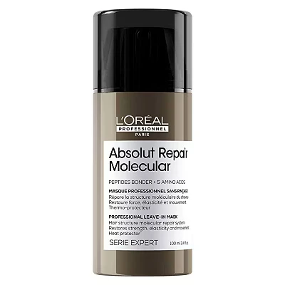 Image of L’Oreal Professionnel, Absolut Repair Molecular Leave In Mask, Creamy Texture, Repairs Damage and Restores Strength, Heat Protectant For Hair, All Damaged Hair Types, SERIE EXPERT, 100 ml