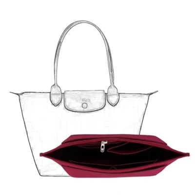 Image of Purse Organizer, Multi Pocket Felt Handbag Folding Tote Bag Organizer Insert for Wallet Longchamp (Deep Red, Large)