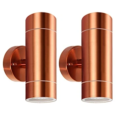 Image of Long Life Lamp Company 2 x Modern Double Outdoor Wall Light Copper Finish Stainless Steel Up Down IP65 ZLC081C