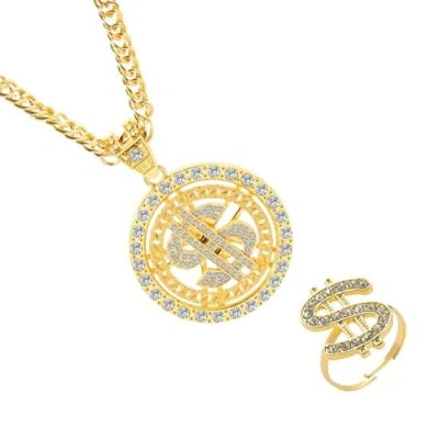 Image of XdealCozyxc Fake Gold Chain, Adjustable Dollar Sign Necklace with Diamonds for Hippie Rapper Disco Outfit