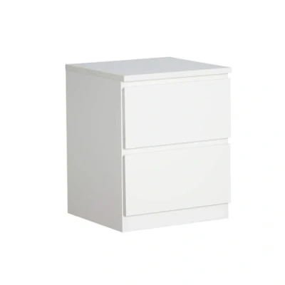 Image of Home Source Bedside Nightstand, High Gloss Finish Bedroom Cabinet, Side Chest Lamp Table, 2 Drawer, White