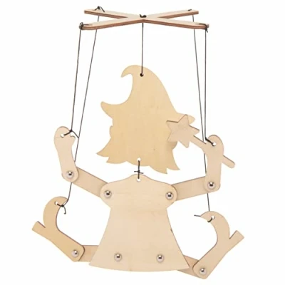 Image of Baker Ross FE686 Witch Wooden Puppet Pack of 3, Make Your Own Puppets, Puppets for Kids, Crafts Kids to Assemble and Decorate